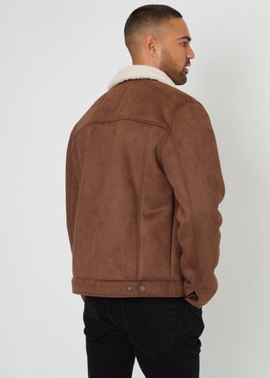 Threadbare Taupe Faux Suede Borg Lined Aviator Jacket
