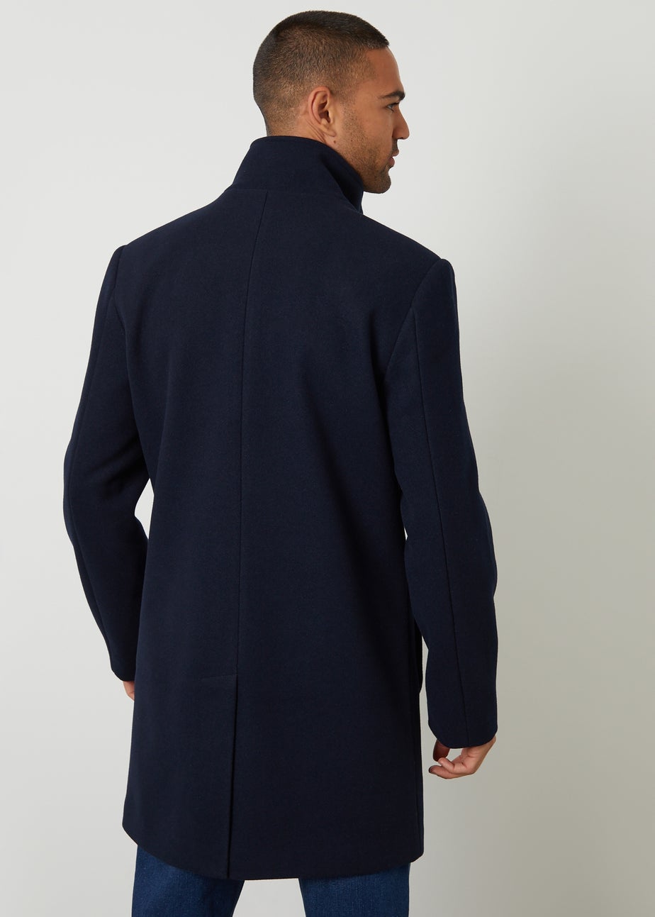 Threadbare Navy Faux Wool Mock Layer Longline Utility Coat