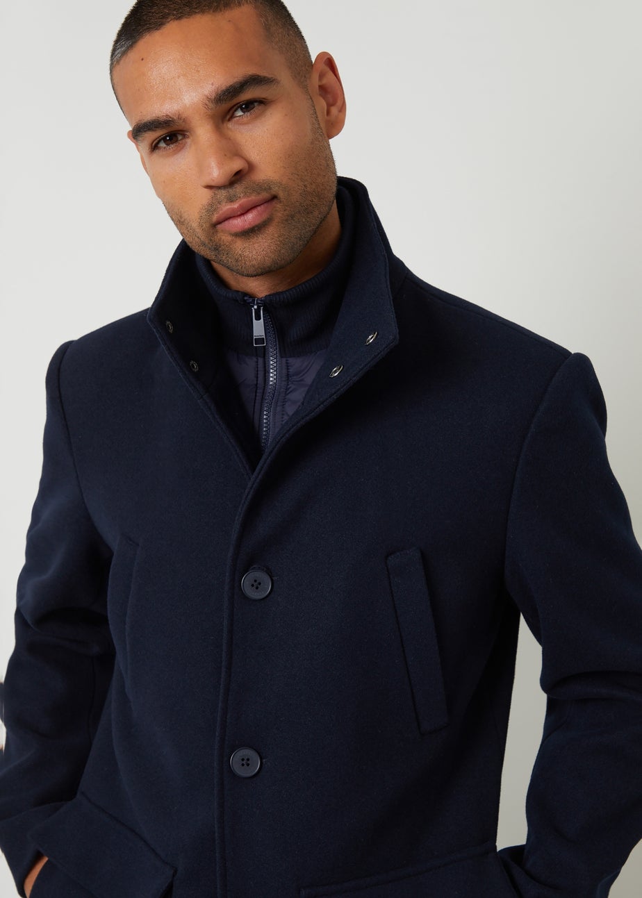 Threadbare Navy Faux Wool Mock Layer Longline Utility Coat
