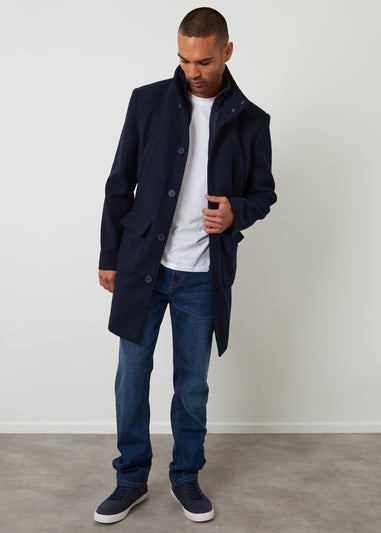 Threadbare Navy Faux Wool Mock Layer Longline Utility Coat