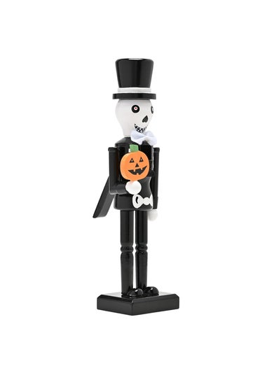 Hocus Pocus Black & White Wooden Nutcracker Skeleton