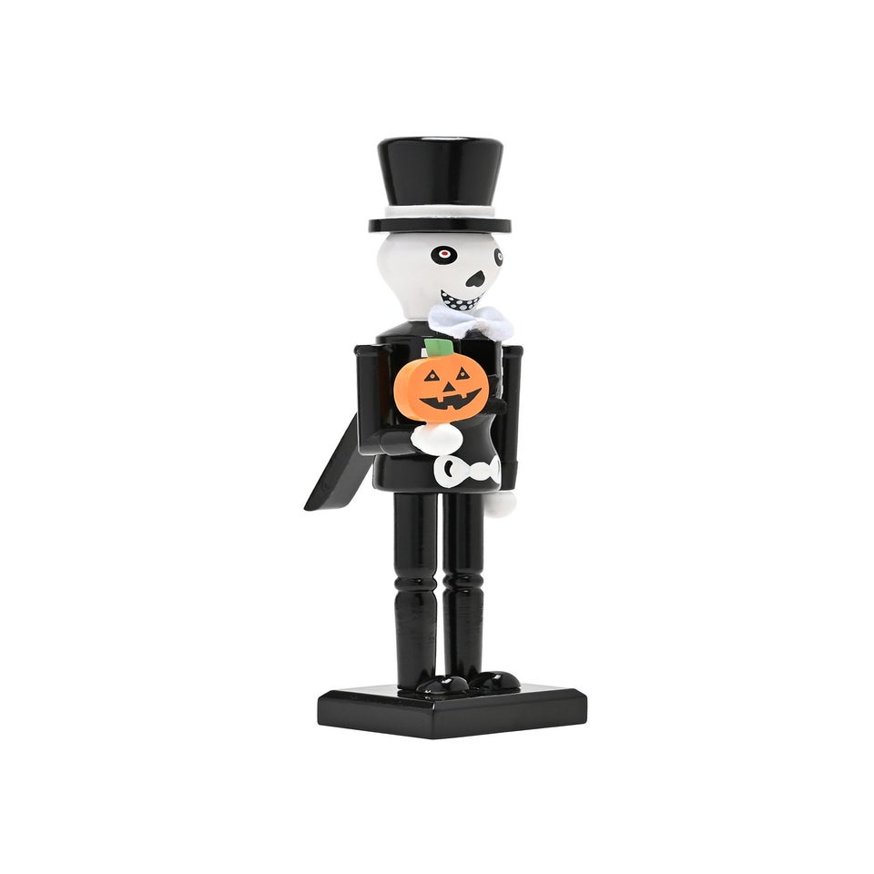 Hocus Pocus Black & White Wooden Nutcracker Skeleton