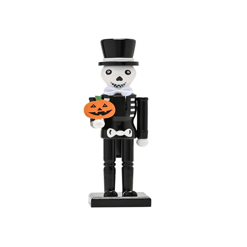Hocus Pocus Black & White Wooden Nutcracker Skeleton