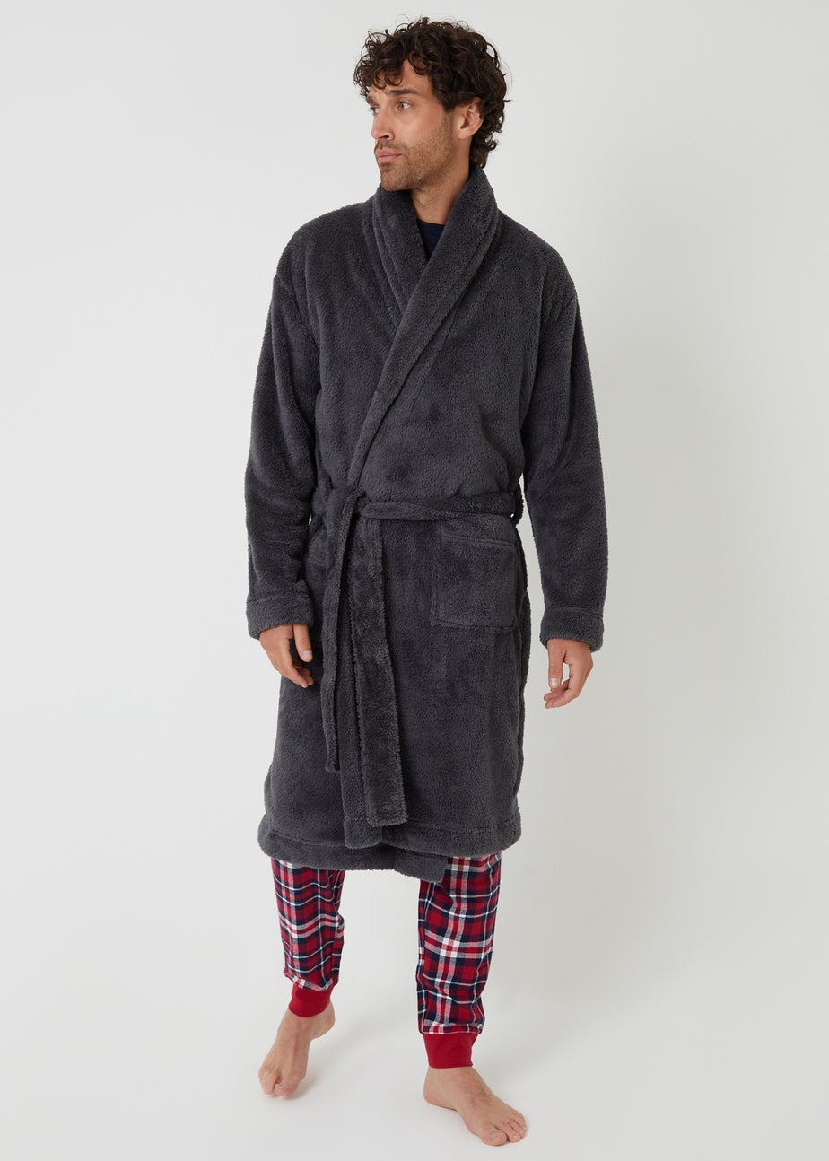 Threadbare Charcoal Borg Dressing Gown