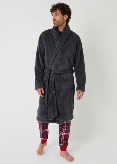 Threadbare Charcoal Borg Dressing Gown