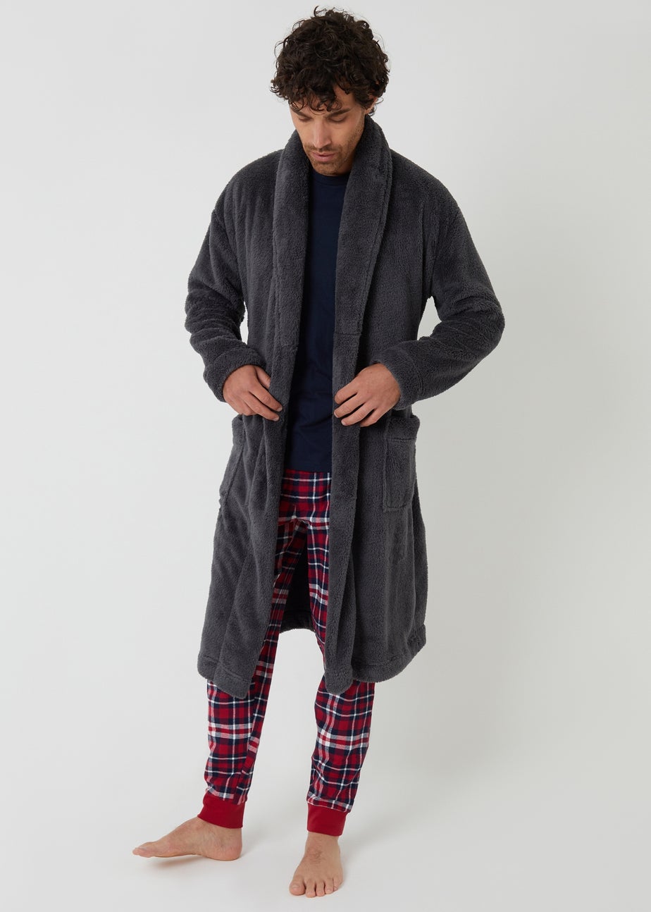 Threadbare Charcoal Borg Dressing Gown