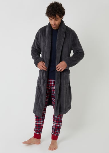 Threadbare Charcoal Borg Dressing Gown