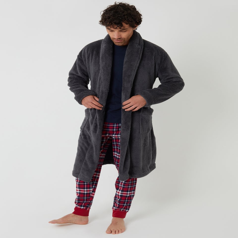 Threadbare Charcoal Borg Dressing Gown