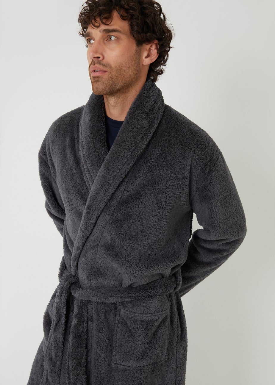 Threadbare Charcoal Borg Dressing Gown