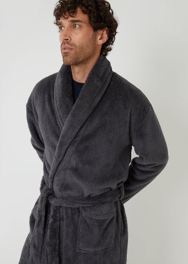 Threadbare Charcoal Borg Dressing Gown