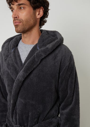 Threadbare Charcoal Borg Hooded Dressing Gown