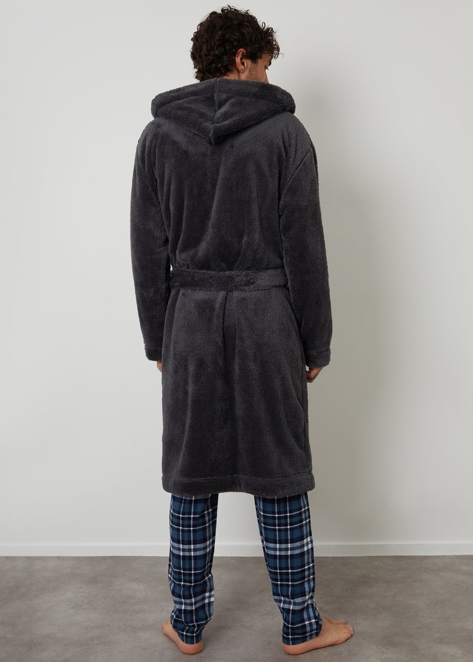 Threadbare Charcoal Borg Hooded Dressing Gown