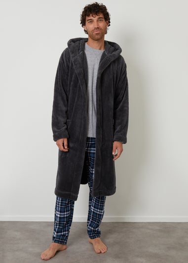 Threadbare Charcoal Borg Hooded Dressing Gown