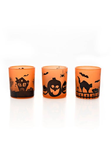 Hocus Pocus Orange & Black Assorted Halloween Votive/Tea Light Holders Set of 3