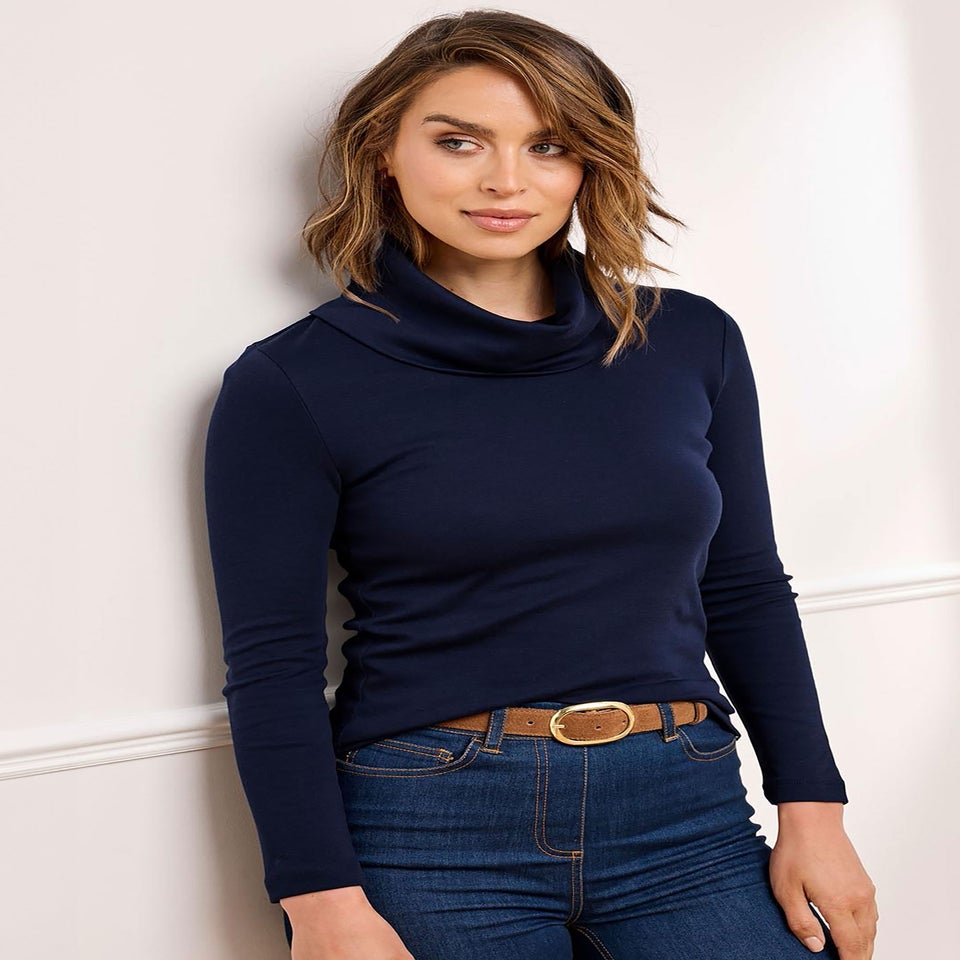 Cotton Traders Navy Cosy-Up Long Sleeve Cowl Neck Top