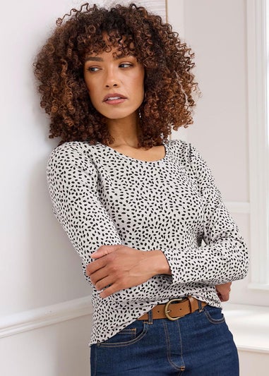 Cotton Traders Grey Marl Wrinkle Free Long Sleeve Spot Jersey Top
