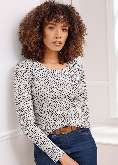 Cotton Traders Grey Marl Wrinkle Free Long Sleeve Spot Jersey Top