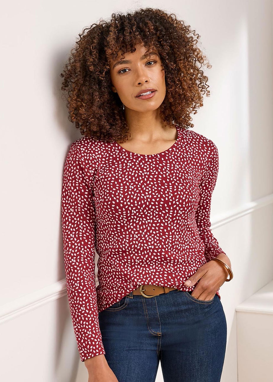 Cotton Traders Rusty Red Wrinkle Free Long Sleeve Spot Jersey Top
