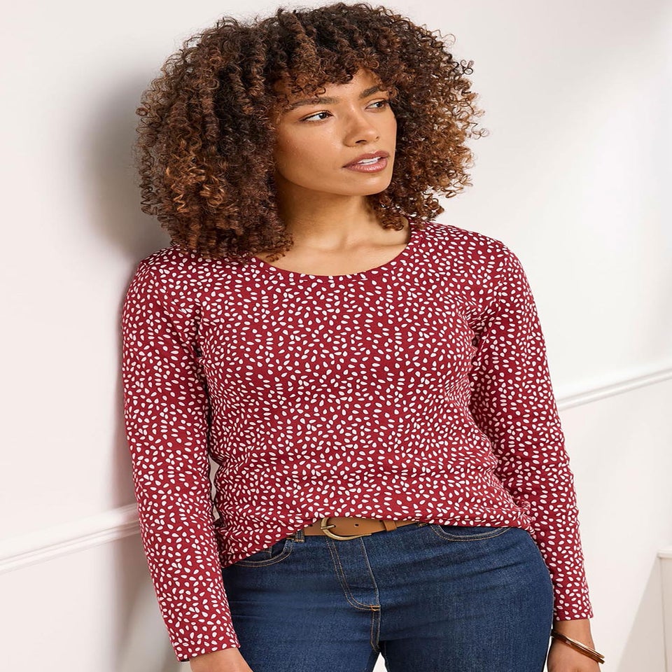 Cotton Traders Rusty Red Wrinkle Free Long Sleeve Spot Jersey Top