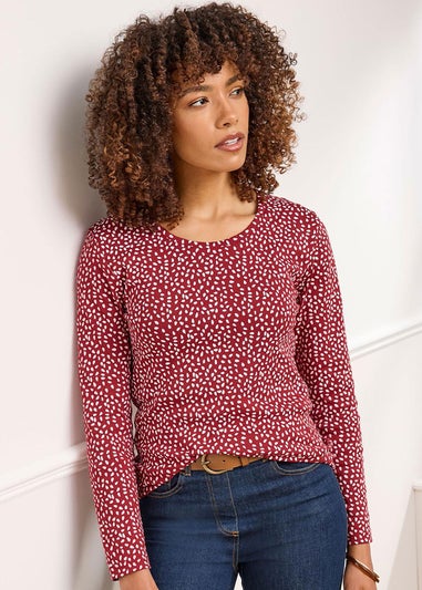 Cotton Traders Rusty Red Wrinkle Free Long Sleeve Spot Jersey Top