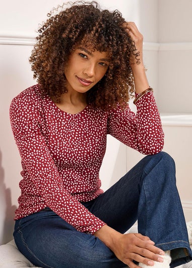 Cotton Traders Rusty Red Wrinkle Free Long Sleeve Spot Jersey Top