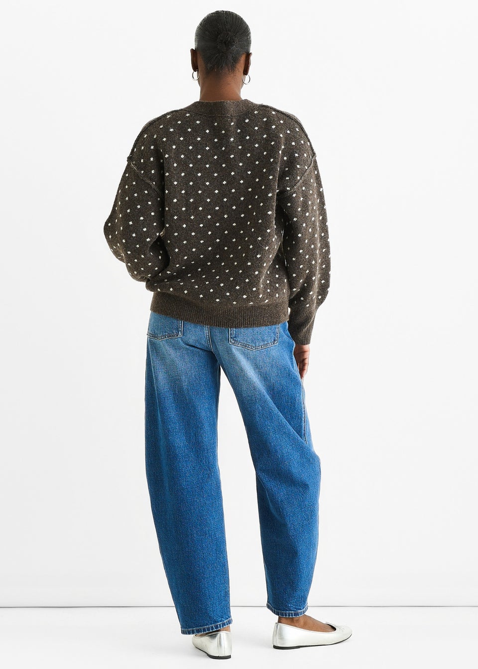 Gini London Chocolate Spot Print Button Cardigan Look Jumper