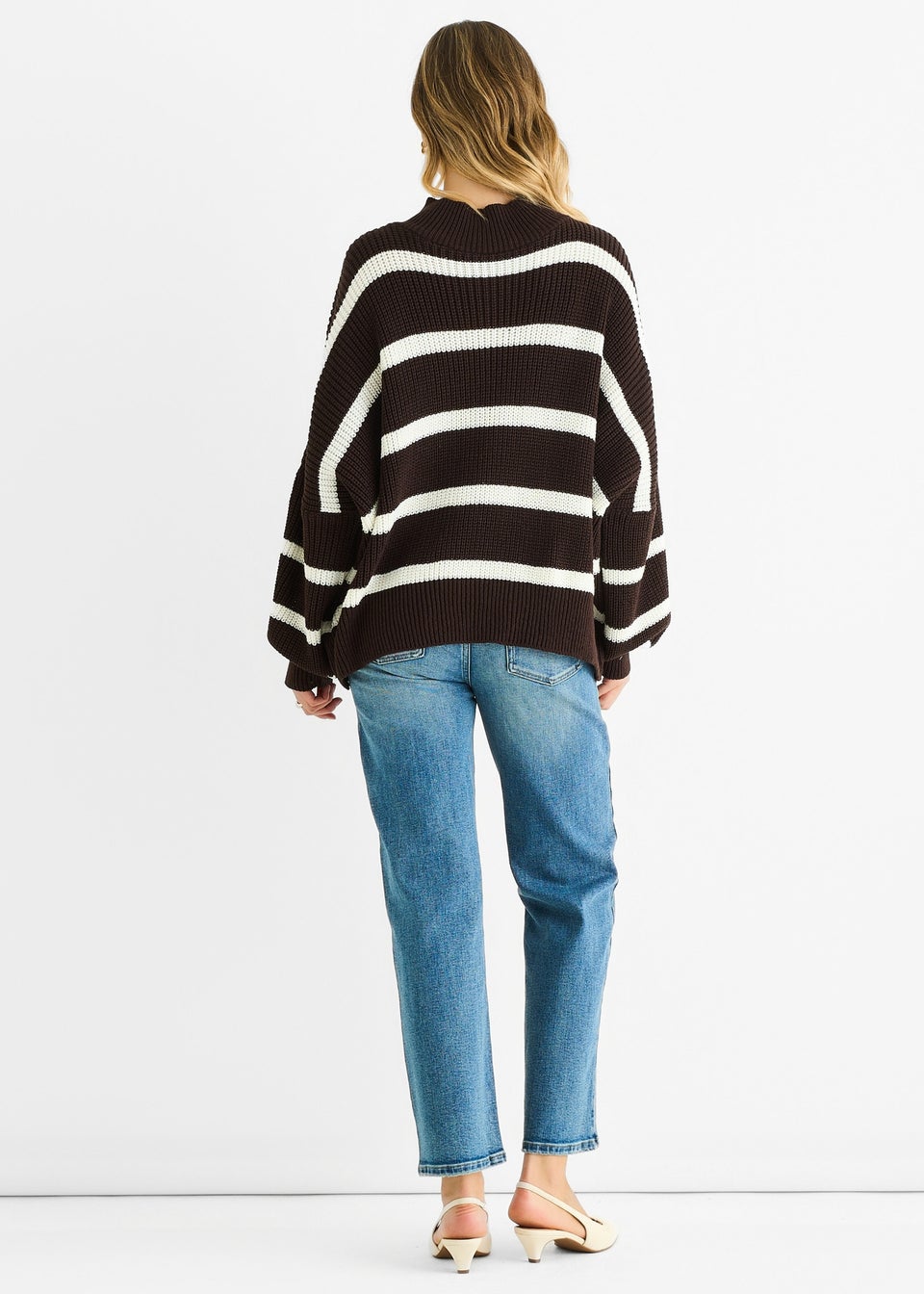 Gini London Chocolate Chunky Knit High Neck Jumper