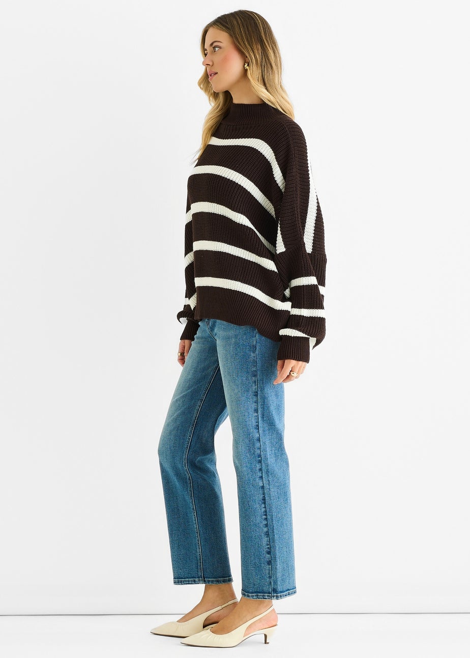 Gini London Chocolate Chunky Knit High Neck Jumper