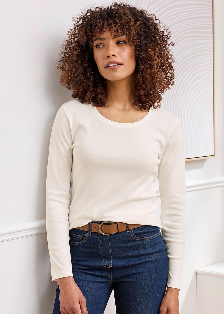 Cotton Traders Pale Cream Wrinkle Free Long Sleeve Jersey Top