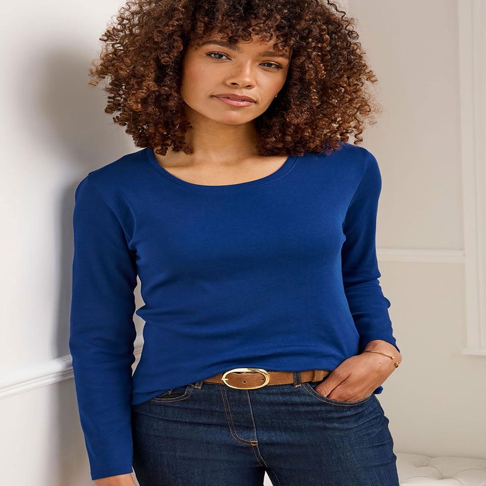 Cotton Traders Bright Cobalt Wrinkle Free Long Sleeve Jersey Top