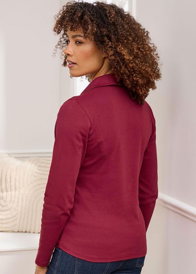 Cotton Traders Rusty Red Wrinkle Free Long Sleeve Polo Top