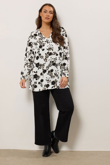 Evans Curve White Floral Stitch Detail Blouse
