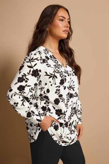 Evans Curve White Floral Stitch Detail Blouse