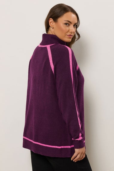 Evans Curve Purple Contrast Tipped Jumper