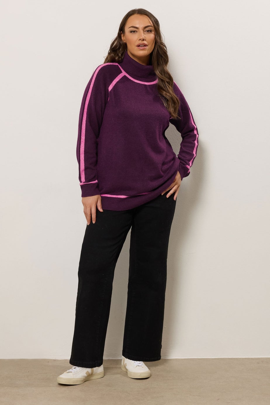 Evans Curve Purple Contrast Tipped Jumper