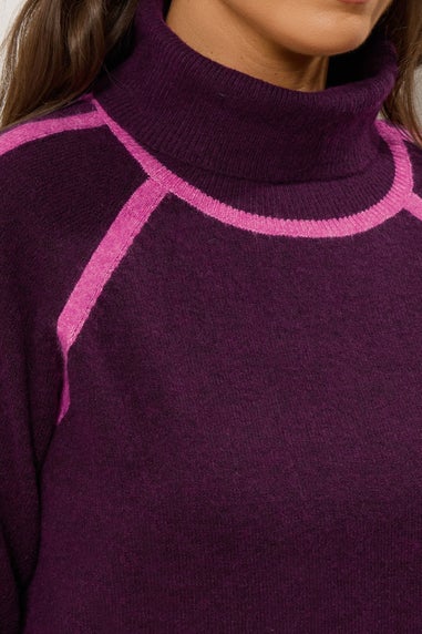 Evans Curve Purple Contrast Tipped Jumper