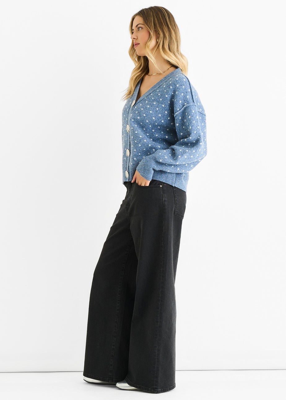 Gini London Denim Spot Print Button Cardigan Look Jumper