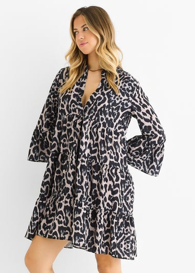 Gini London Grey Animal Print Skater Mini Dress