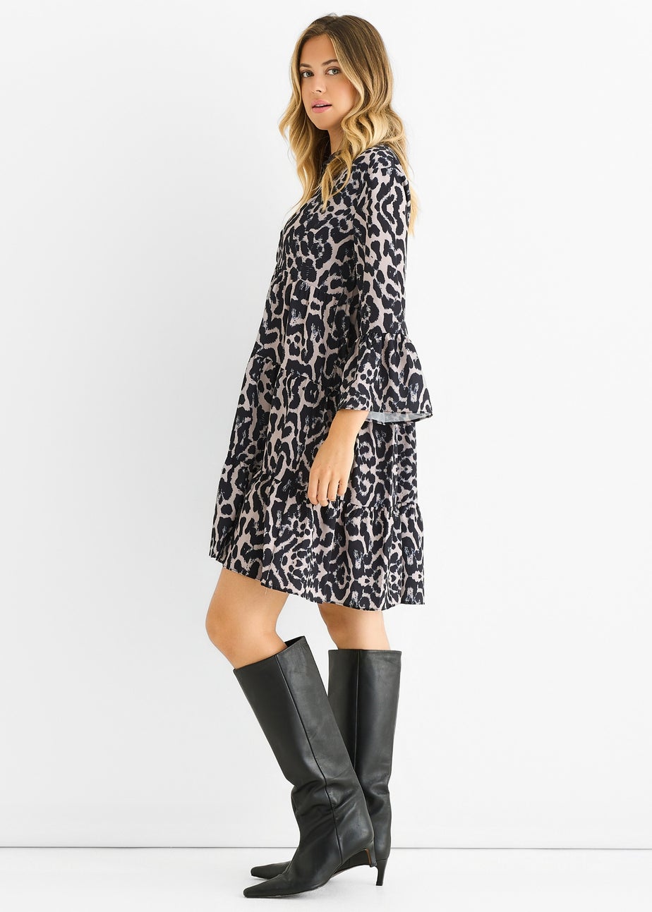 Gini London Grey Animal Print Skater Mini Dress