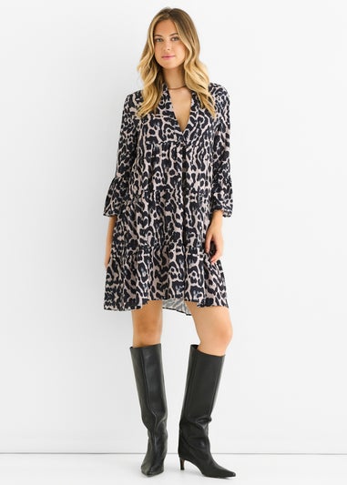 Gini London Grey Animal Print Skater Mini Dress