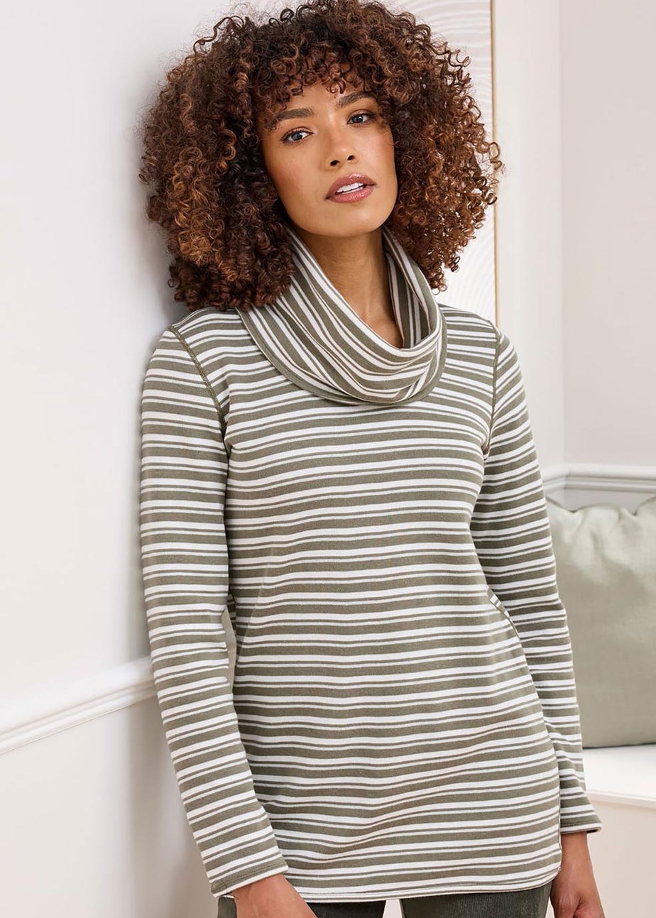 Cotton Traders Pistachio Reversible Long Sleeve Cowl Neck Jersey Top