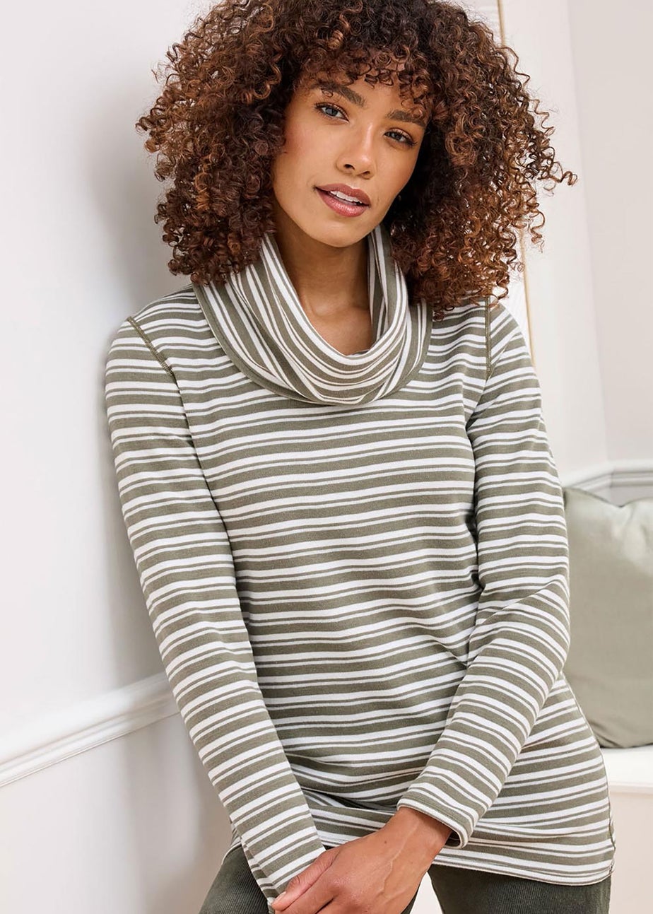 Cotton Traders Pistachio Reversible Long Sleeve Cowl Neck Jersey Top