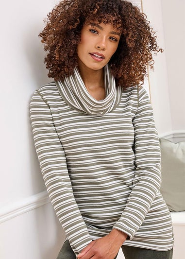 Cotton Traders Pistachio Reversible Long Sleeve Cowl Neck Jersey Top