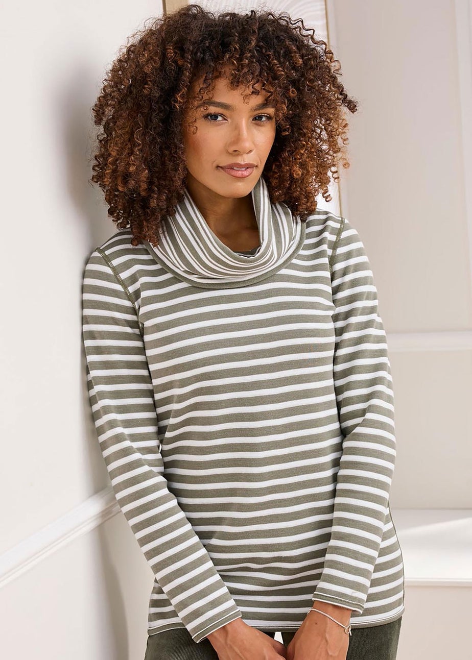 Cotton Traders Pistachio Reversible Long Sleeve Cowl Neck Jersey Top