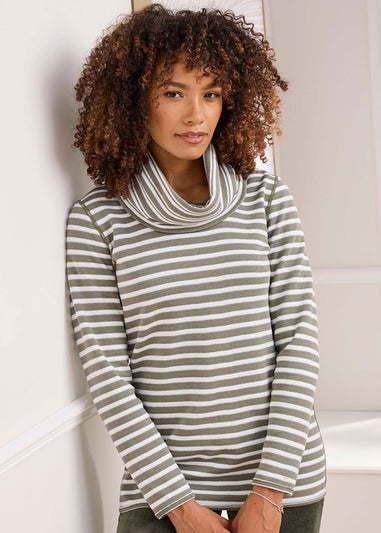 Cotton Traders Pistachio Reversible Long Sleeve Cowl Neck Jersey Top