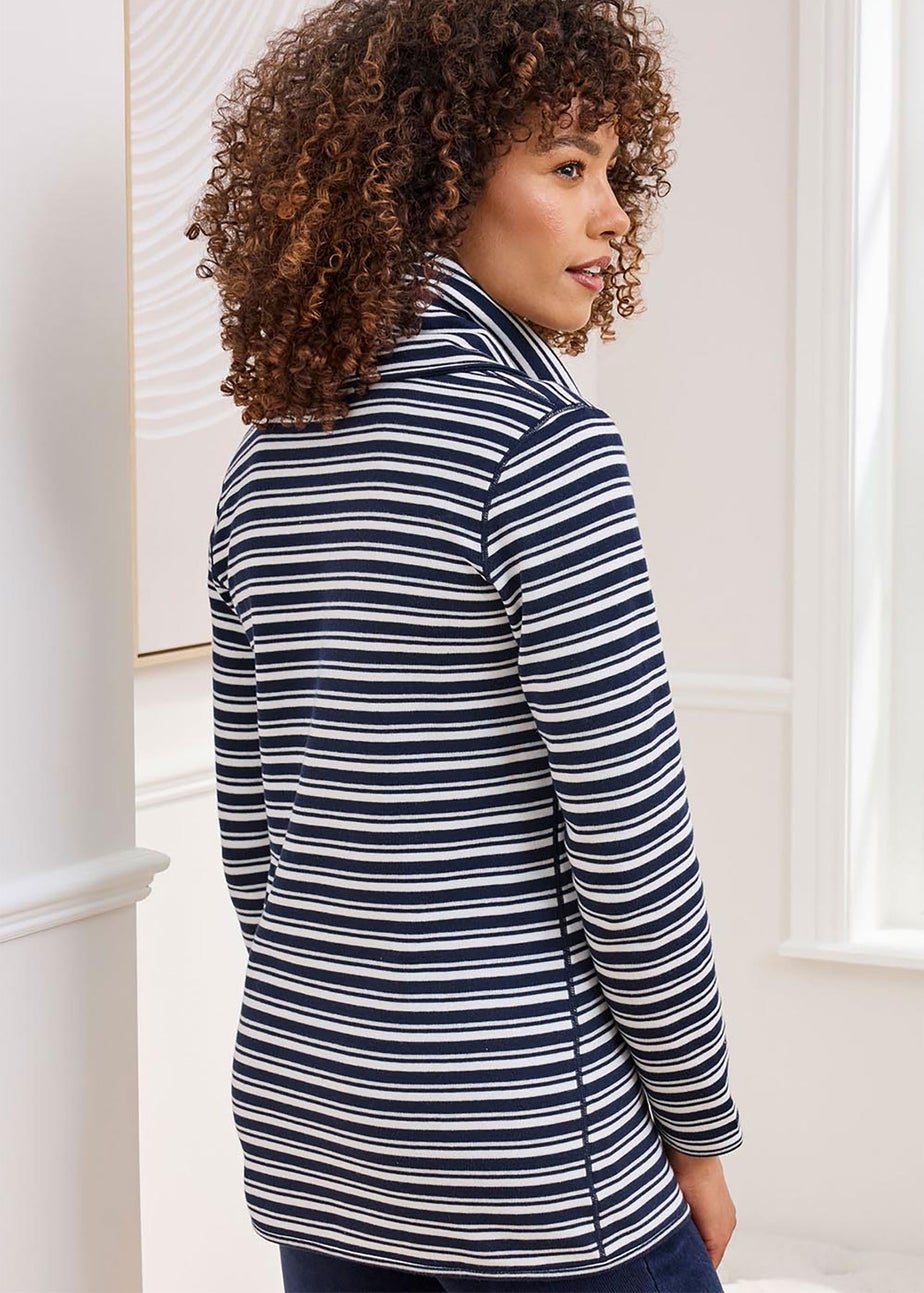 Cotton Traders Navy Reversible Long Sleeve Cowl Neck Jersey Top