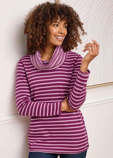 Cotton Traders Wine Reversible Long Sleeve Cowl Neck Jersey Top