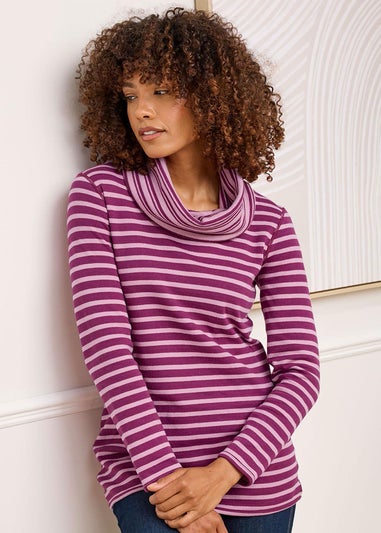 Cotton Traders Wine Reversible Long Sleeve Cowl Neck Jersey Top