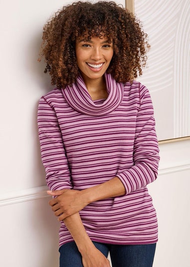 Cotton Traders Wine Reversible Long Sleeve Cowl Neck Jersey Top