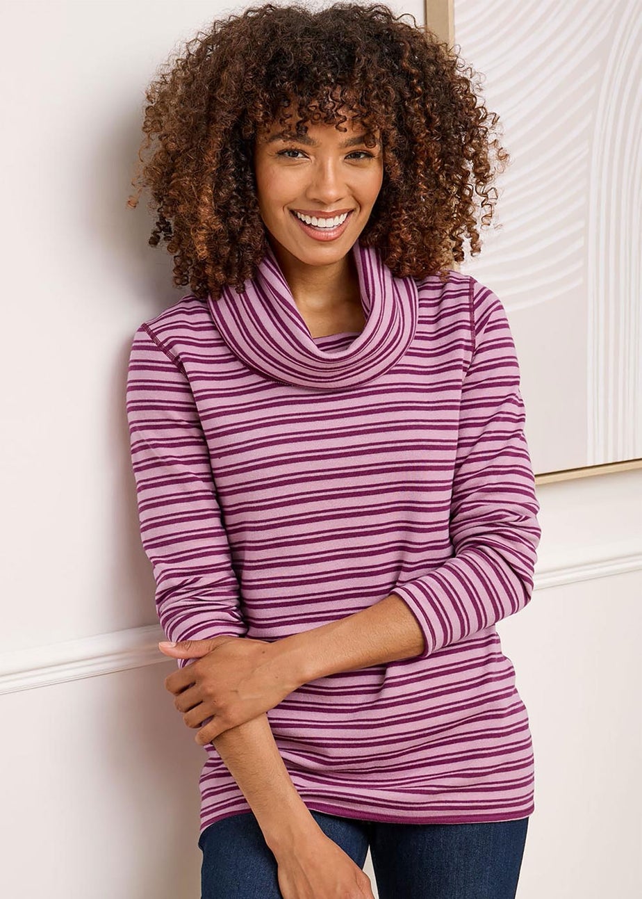 Cotton Traders Wine Reversible Long Sleeve Cowl Neck Jersey Top